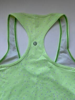 Lululemon Lime Green Racerback Tank with Lavender Dots